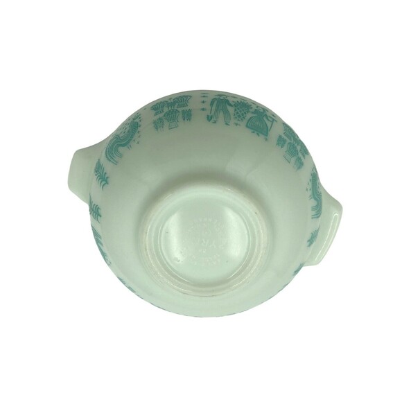 Pyrex 2.5QT Cinderella Mixing Bowl 443 Turquoise White REVERSE Amish Butterprint - Picture 6 of 10